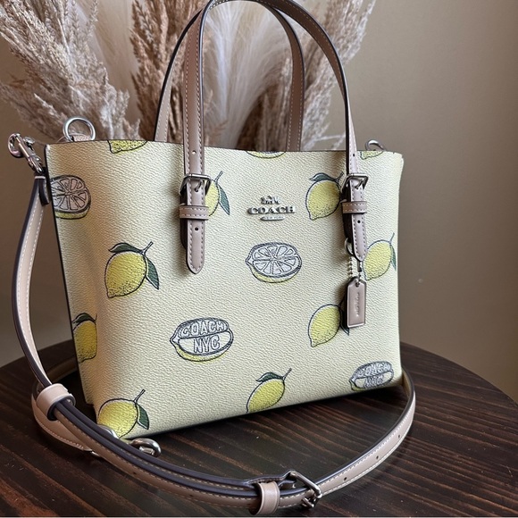 Coach Mollie Tote Bag 25 With Lemon Print Tote in Yellow and Tan - Picture 4 of 14